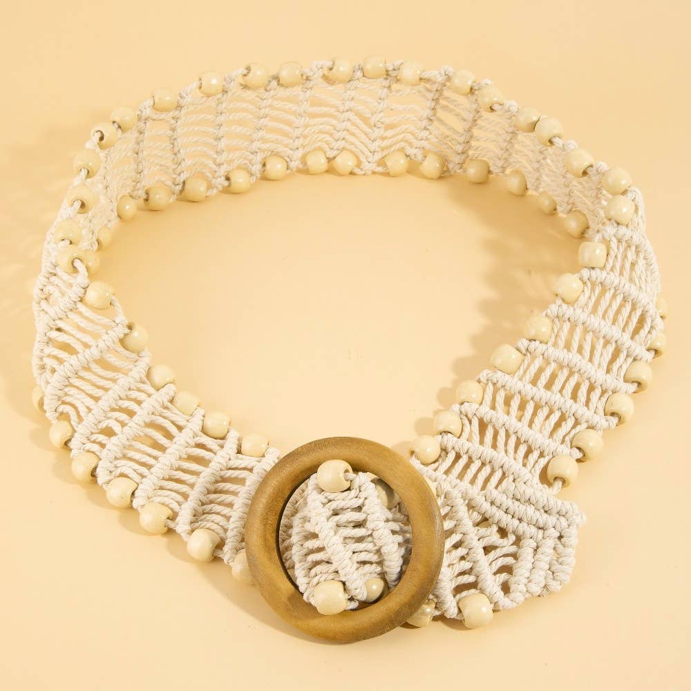 Wooden Circle Buckle Braided Belt - The Girl on Ivy