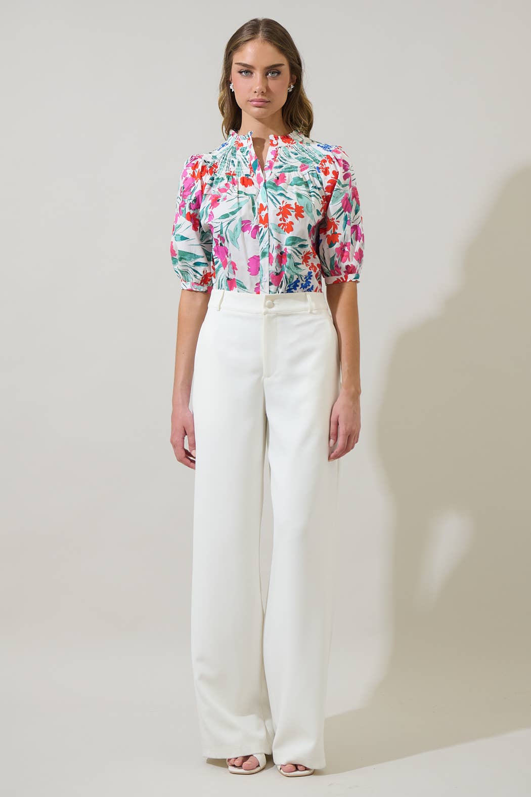 Kivia Blossom Smocked Mock Neck Top - The Girl on Ivy