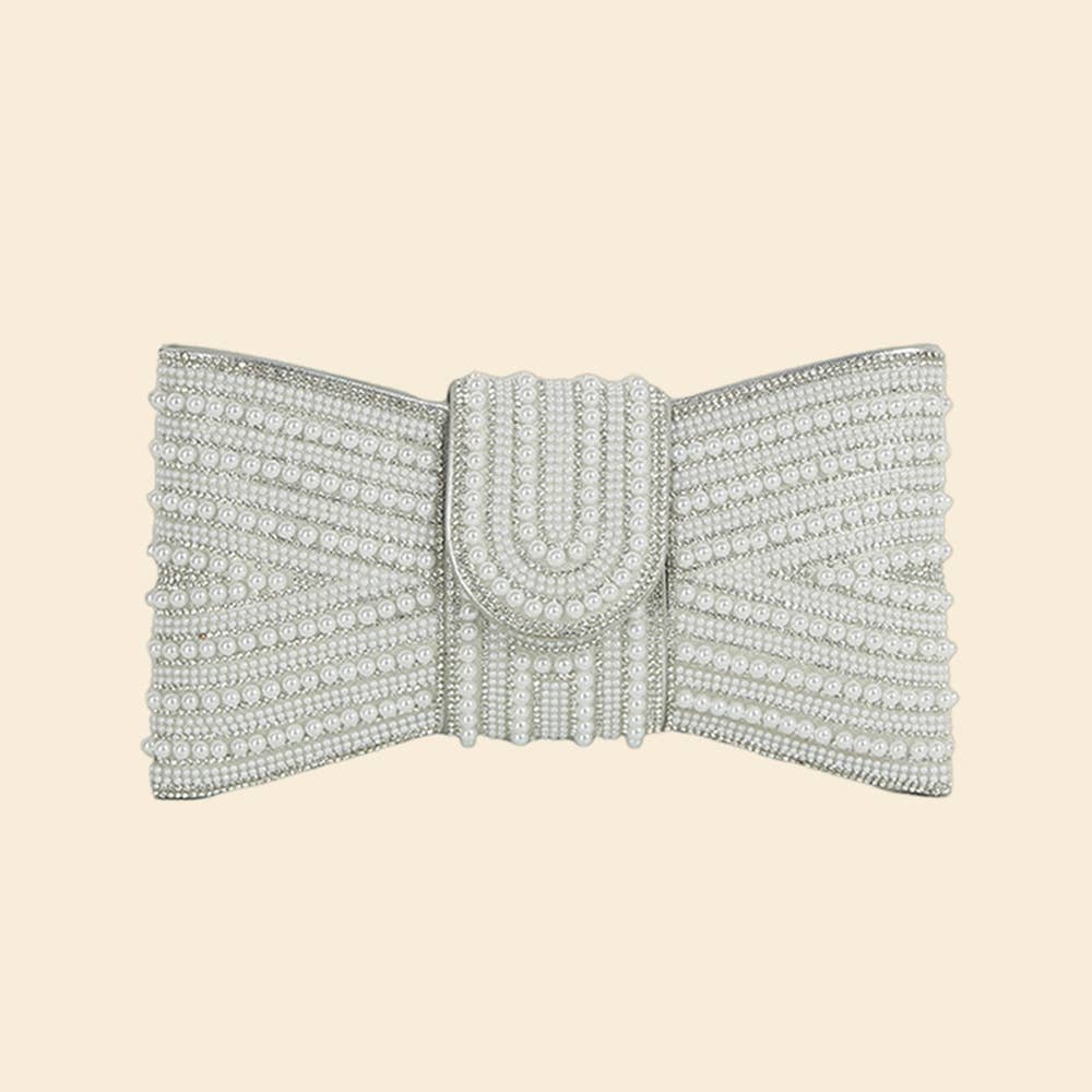 Spangle Pearl Bow Clutch Evening Bag - The Girl on Ivy