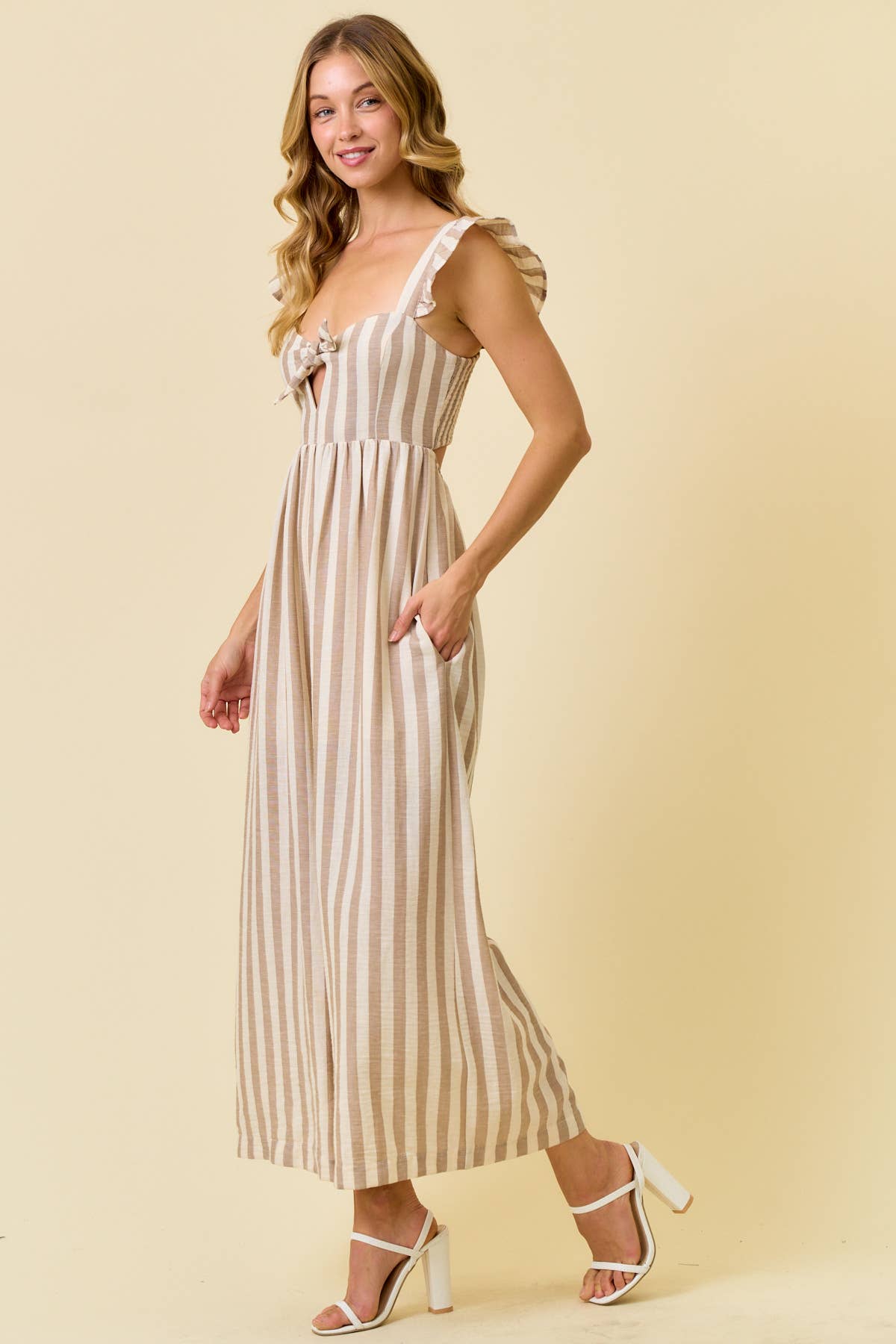 STRIPE COTTON GAUZE WIDE LEG CULOTTE JUMPSUIT - 28215R - The Girl on Ivy