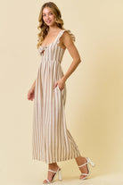 STRIPE COTTON GAUZE WIDE LEG CULOTTE JUMPSUIT - 28215R - The Girl on Ivy