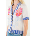 Knitted Floral Stripe Trim Button Top - The Girl on Ivy
