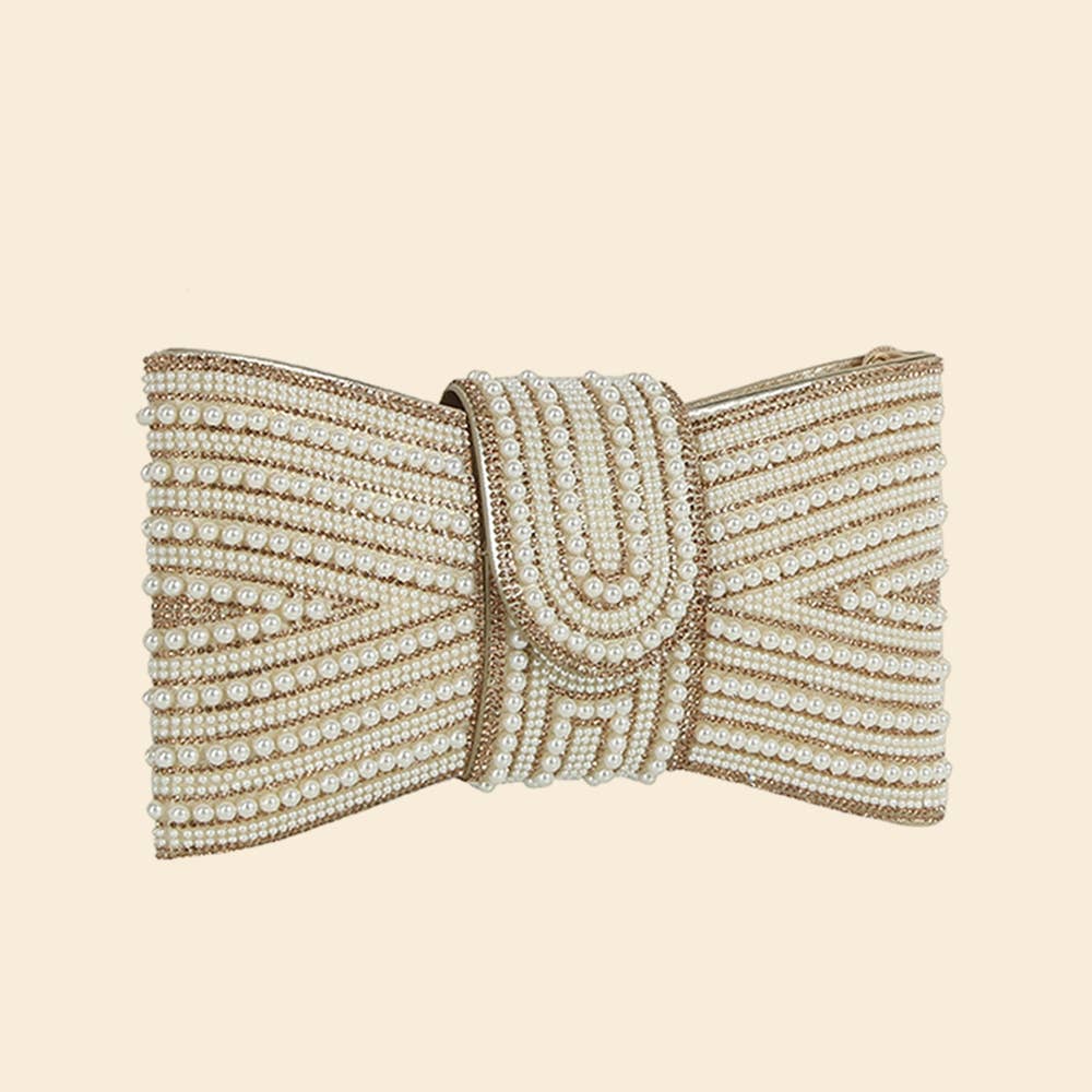 Spangle Pearl Bow Clutch Evening Bag - The Girl on Ivy