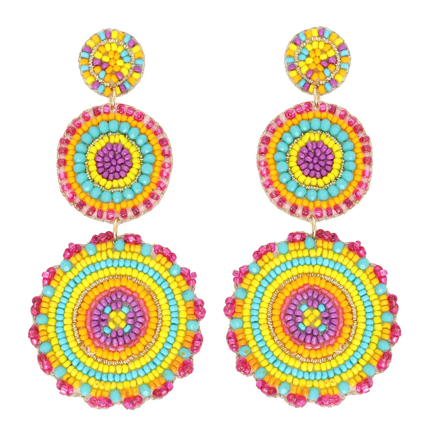 3-Tier Disc Beaded Embroidery Long Drop Earrings - The Girl on Ivy