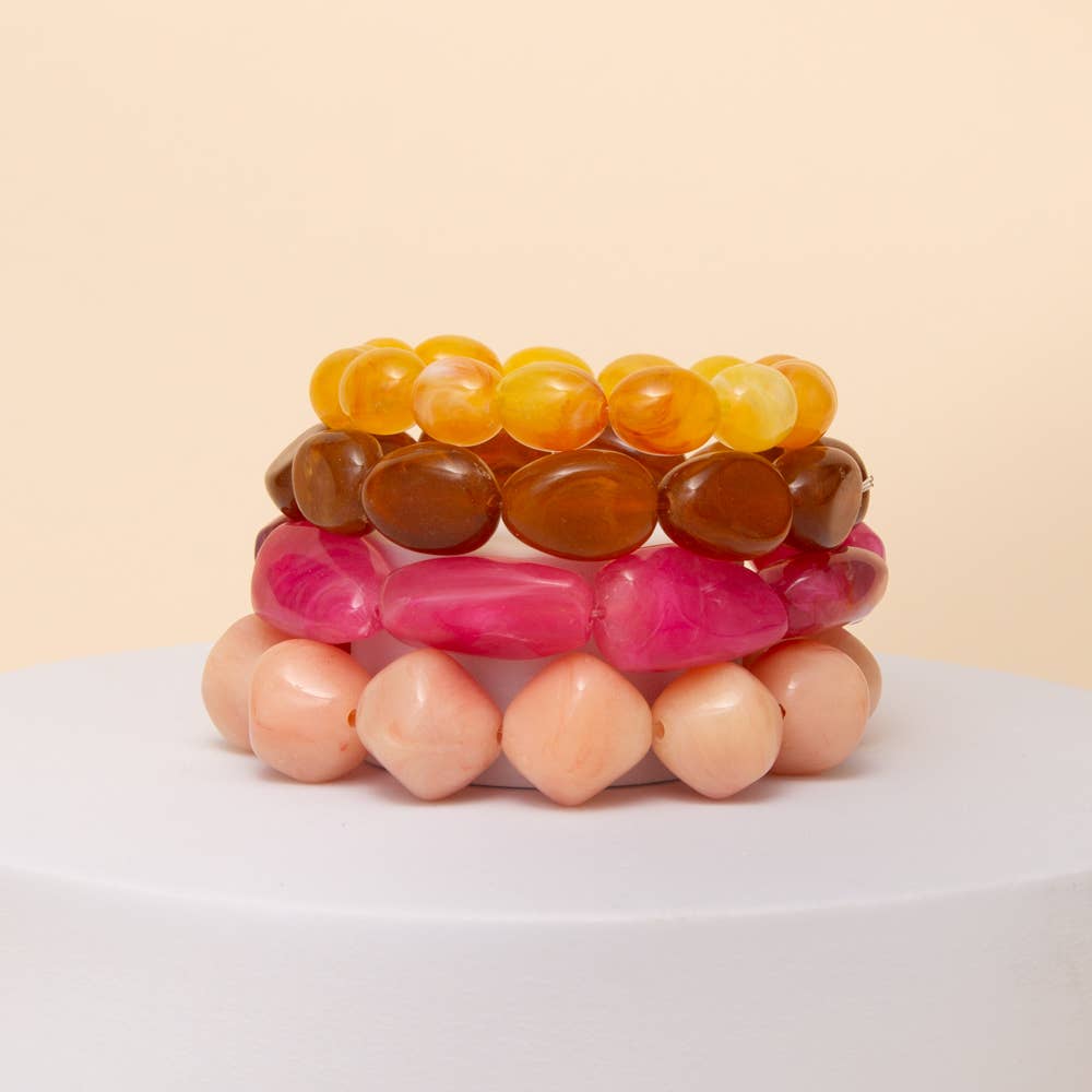 4 PC Multi Shape Marbled Stone Bead Stretch Bracelet Set - The Girl on Ivy