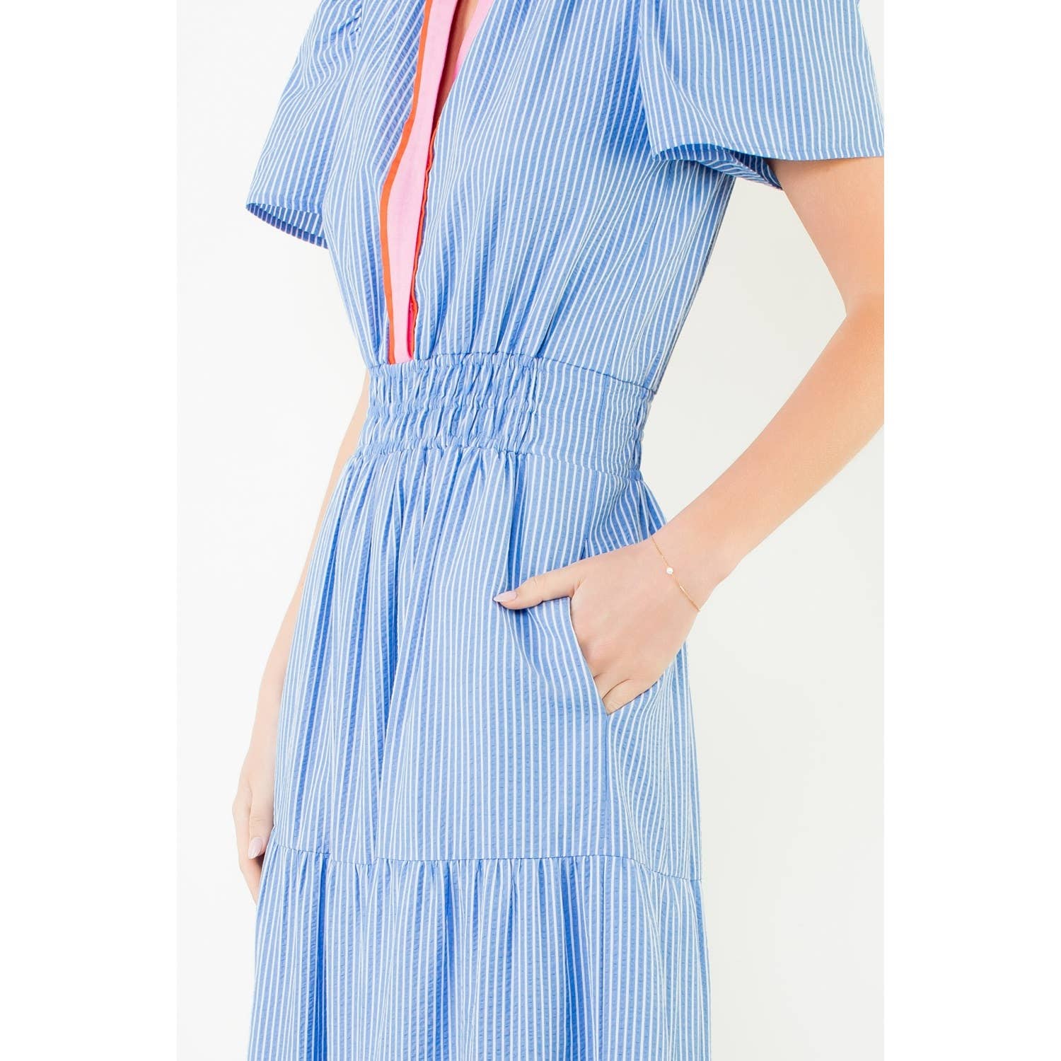 Short Sleeve Striped Textured Maxi Dress - The Girl on Ivy