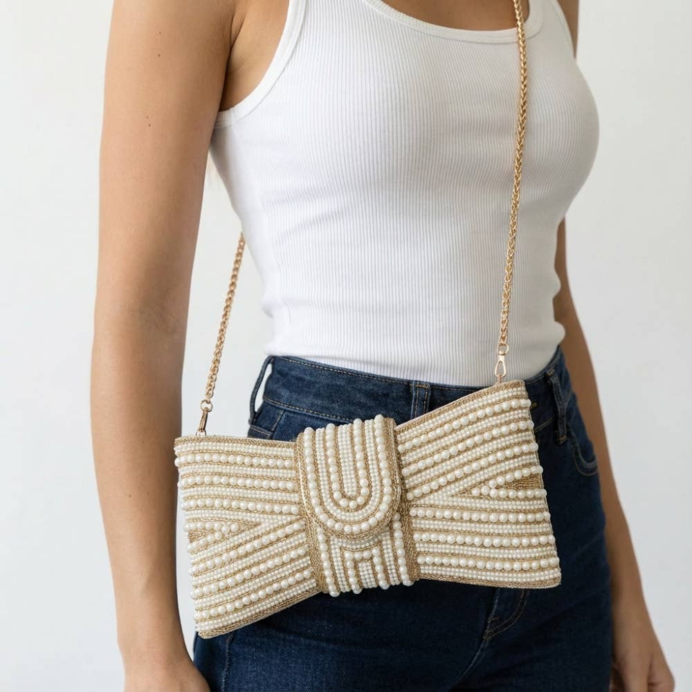 Spangle Pearl Bow Clutch Evening Bag - The Girl on Ivy