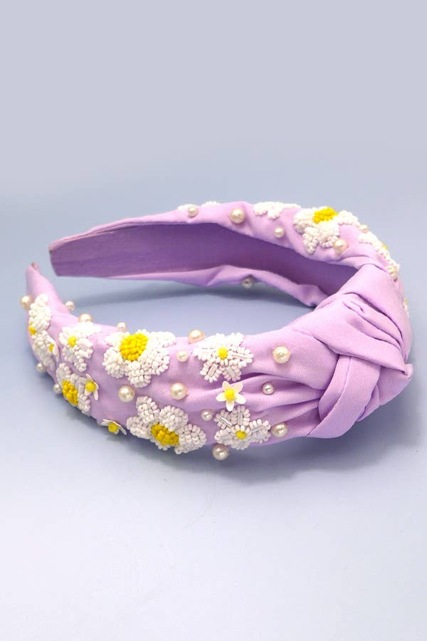 SEED BEAD DAISY FLOWER KNOTTED HEADBAND | 91HB5296 - The Girl on Ivy