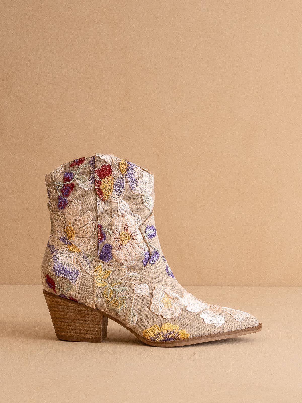 The Wanda Taupe Floral Applique Western Boot - The Girl on Ivy