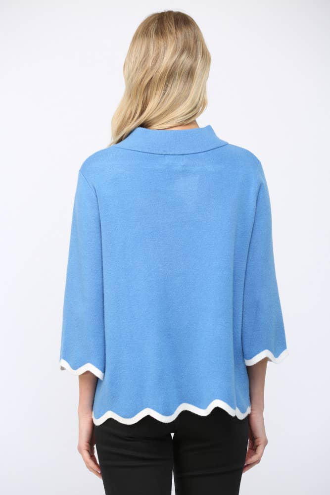 Jacquelyn SCALLOP EDGE DETAILED MOCK NECK SWEATER TOP (pink or blue) - The Girl on Ivy