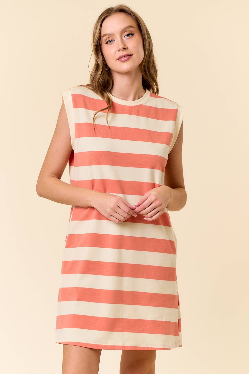 RUGBY STRIPED FRENCH TERRY CAP SLEEVE MINI DRESS (2 color options) - The Girl on Ivy
