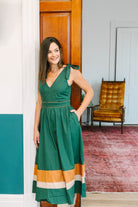 Annessa solid woven color blocked midi dress - The Girl on Ivy