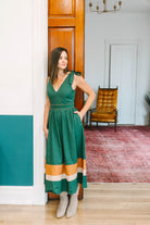 Annessa solid woven color blocked midi dress - The Girl on Ivy