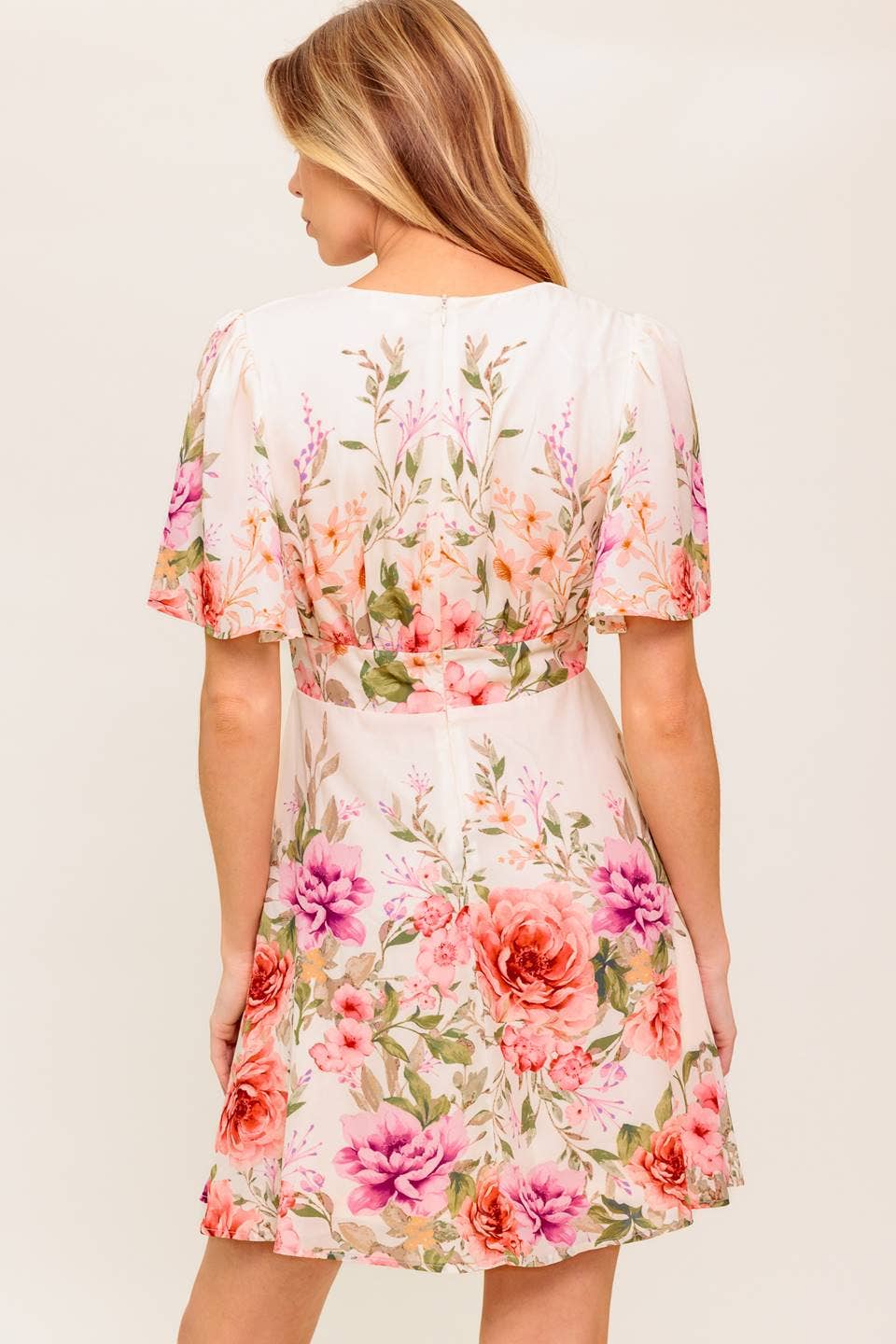 Kailey Flower Pattern V-neck Mini Dress - The Girl on Ivy