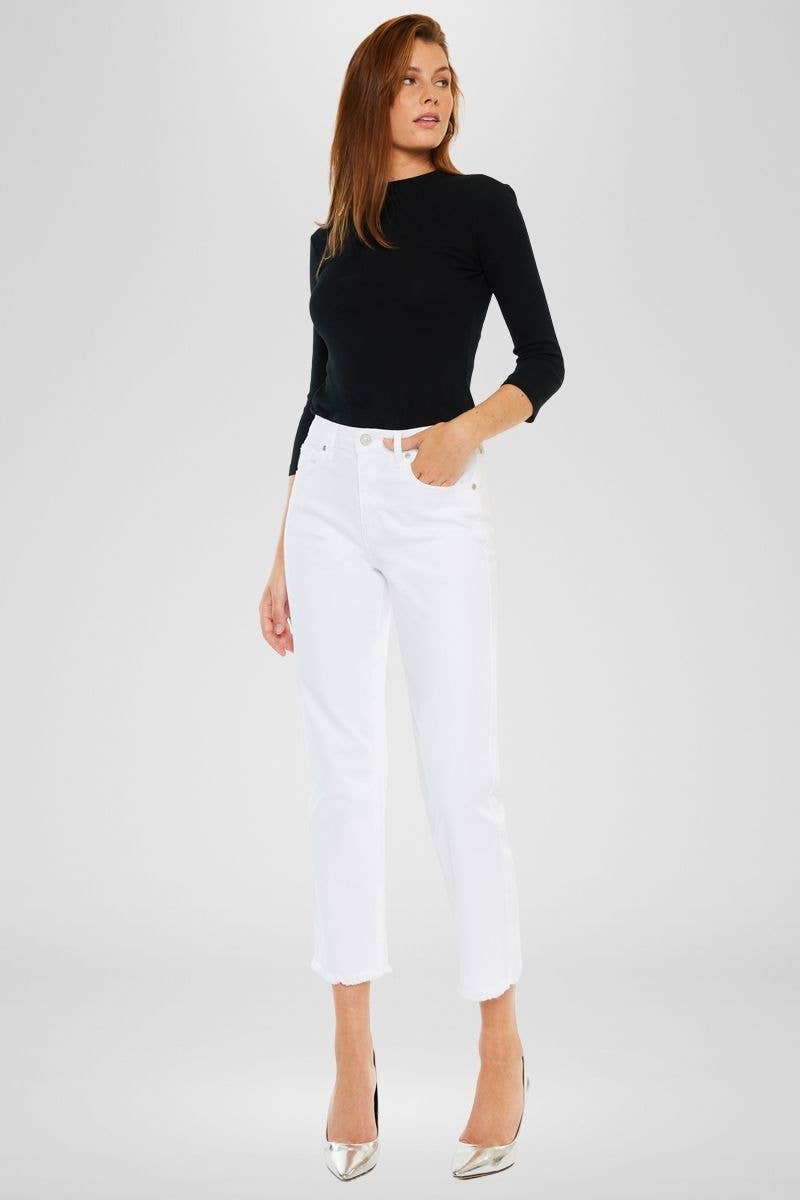 Daniela Cropped Straight White Jeans - The Girl on Ivy