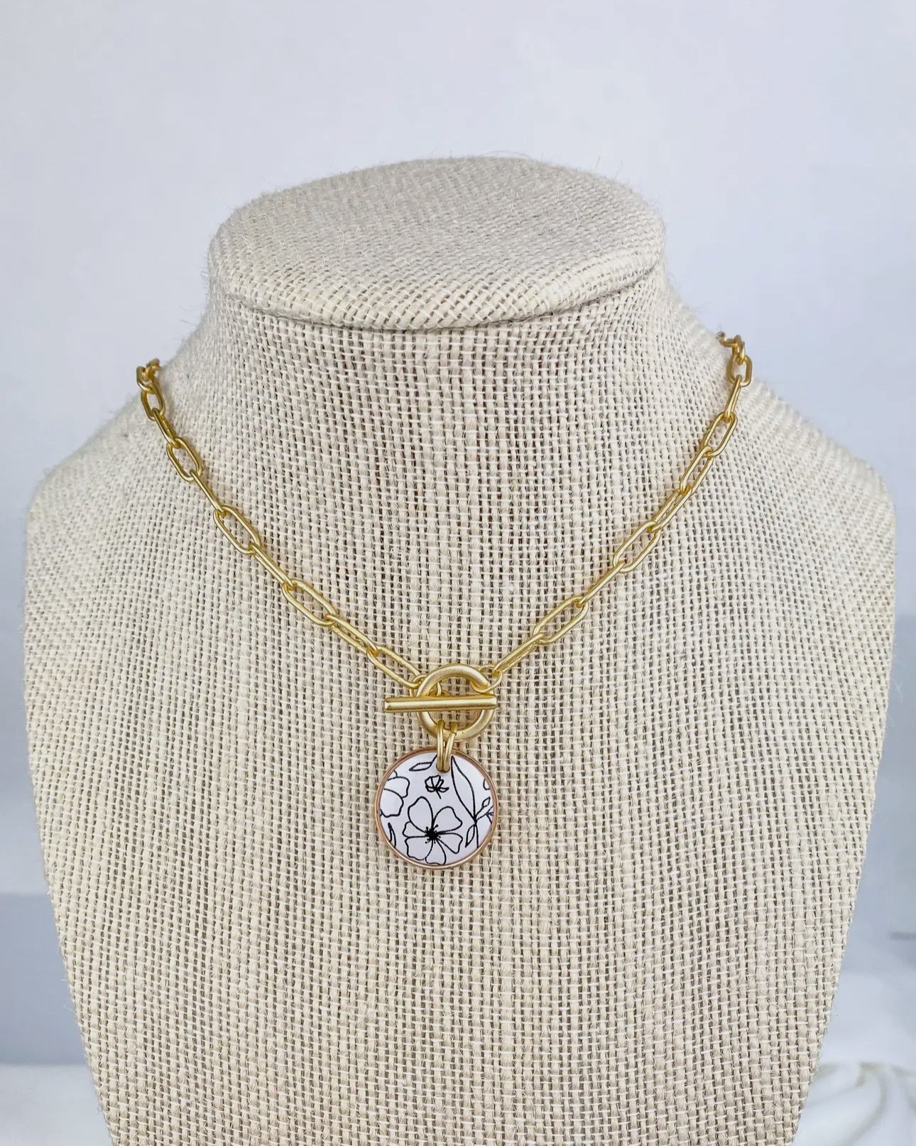 Patti Clay Black & White Floral Statement Necklace (Gold) - The Girl on Ivy