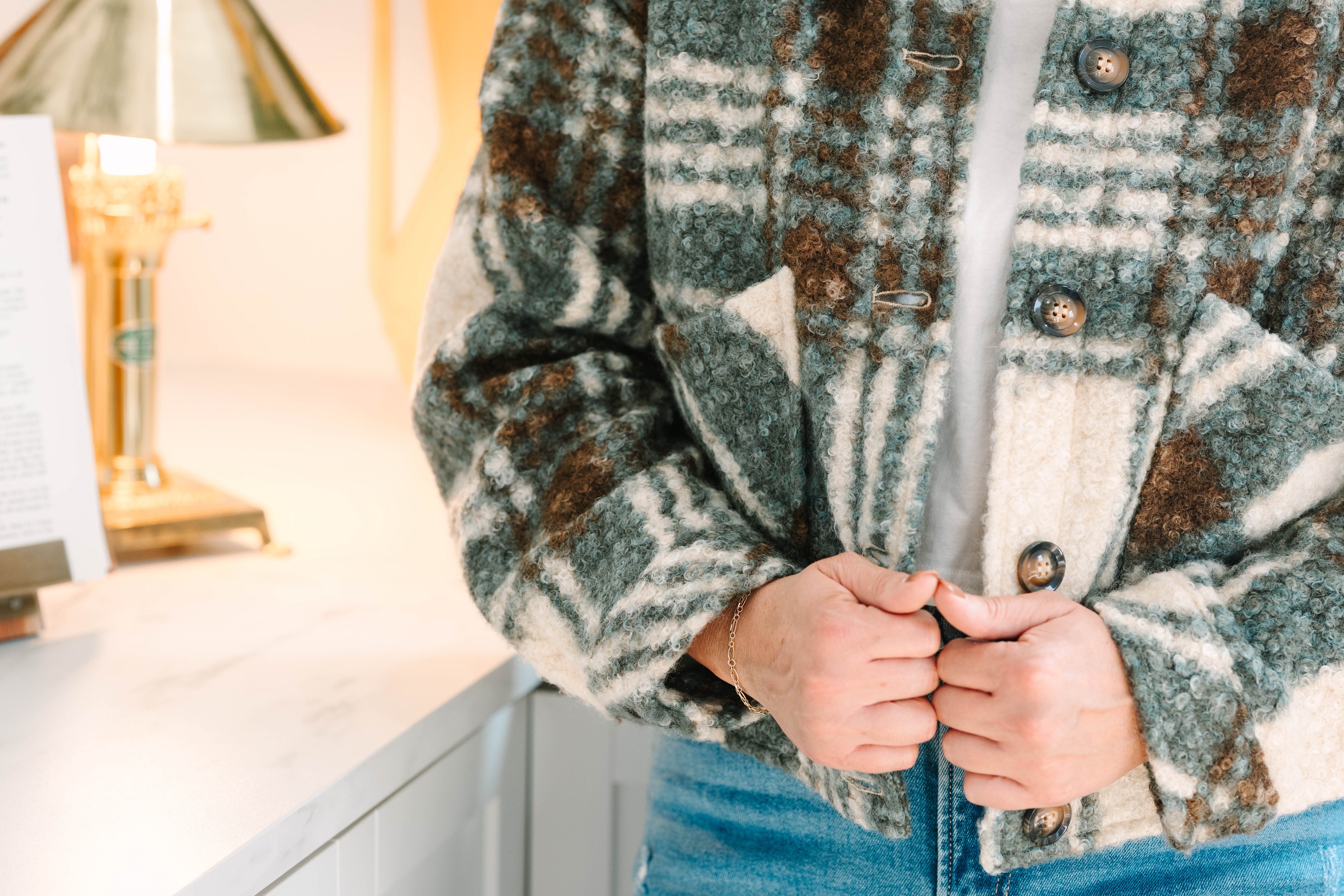 PLAID COLLARED BUTTON FRONT CROPPED JACKET - The Girl on Ivy