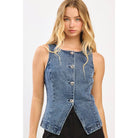 BOAT NECK FITTED SLEEVELESS DENIM VEST (2 color options) - The Girl on Ivy