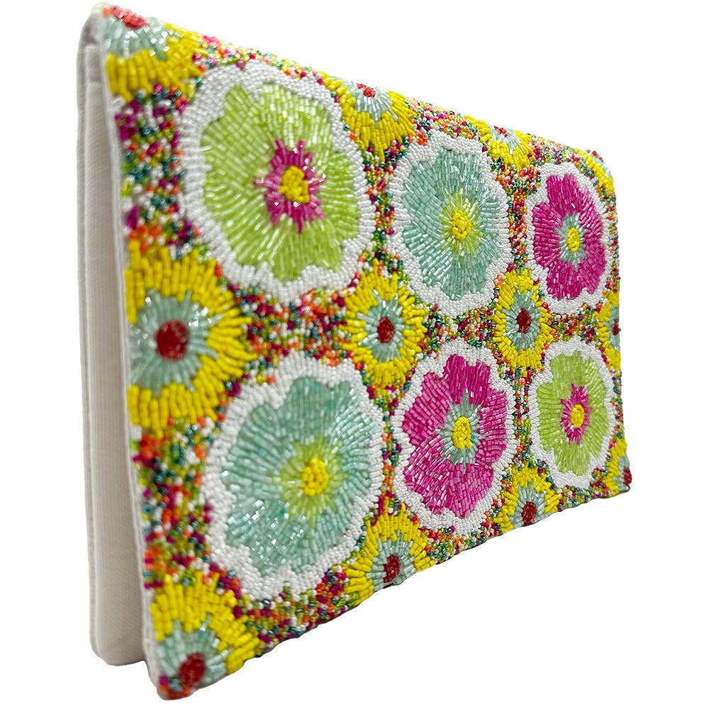 YELLOW Pastel Flowers Beaded Clutch Bag - The Girl on Ivy