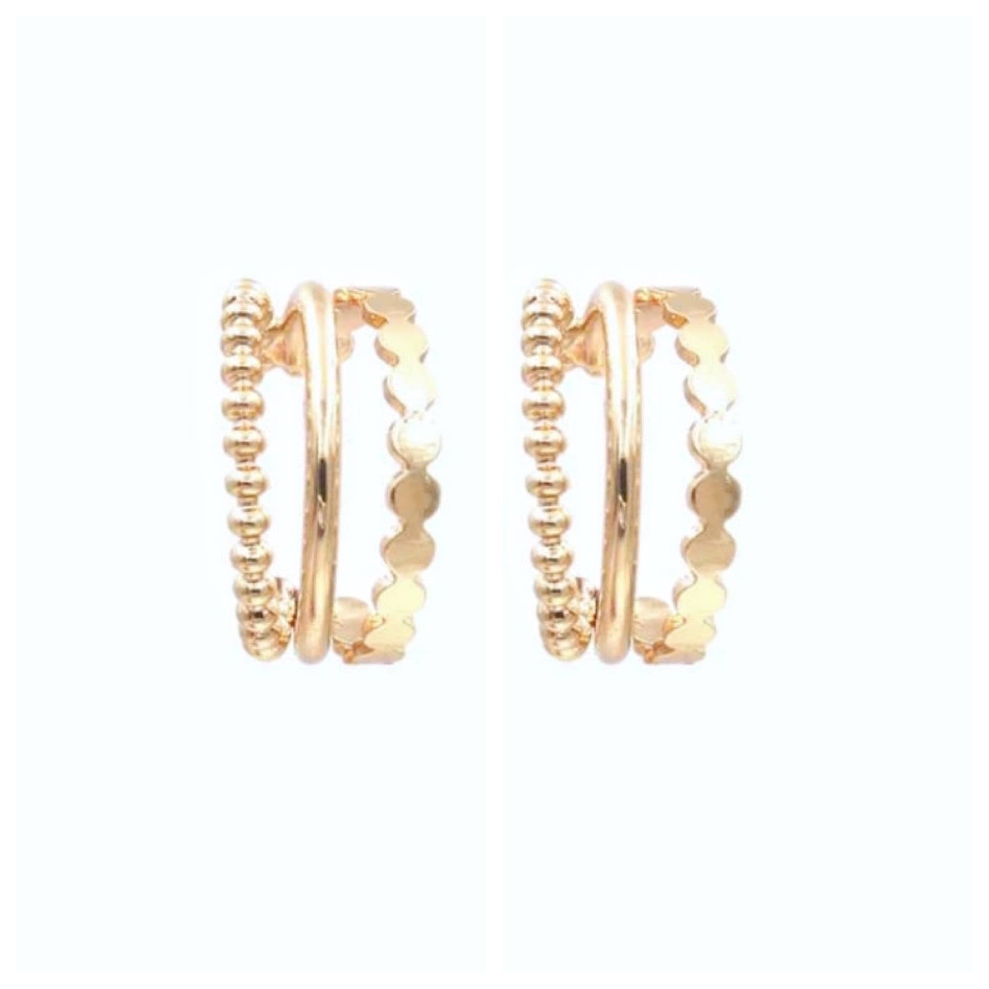 Petite Gold Tri Hoop Earrings | Triple Layered Hoop - The Girl on Ivy