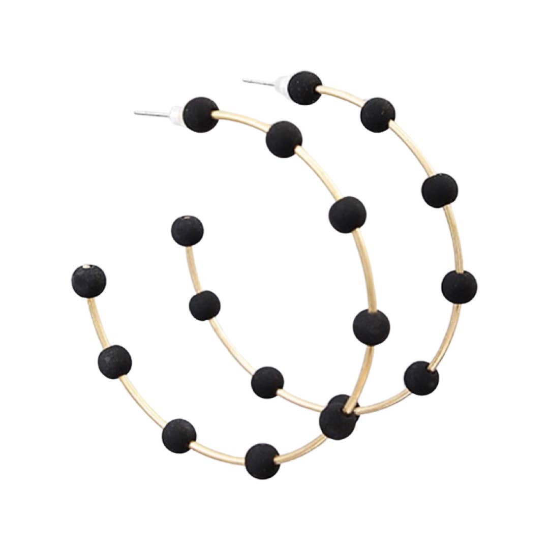 Black & Gold Bead Hoop Earrings  | Polymer Clay Bead Hoop - The Girl on Ivy
