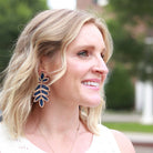 Custom Navy Beaded Fleur De Lis Earring| Leaf Drop - The Girl on Ivy