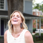 Custom Navy Beaded Fleur De Lis Earring| Leaf Drop - The Girl on Ivy