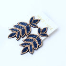 Custom Navy Beaded Fleur De Lis Earring| Leaf Drop - The Girl on Ivy