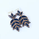 Custom Navy Beaded Fleur De Lis Earring| Leaf Drop - The Girl on Ivy