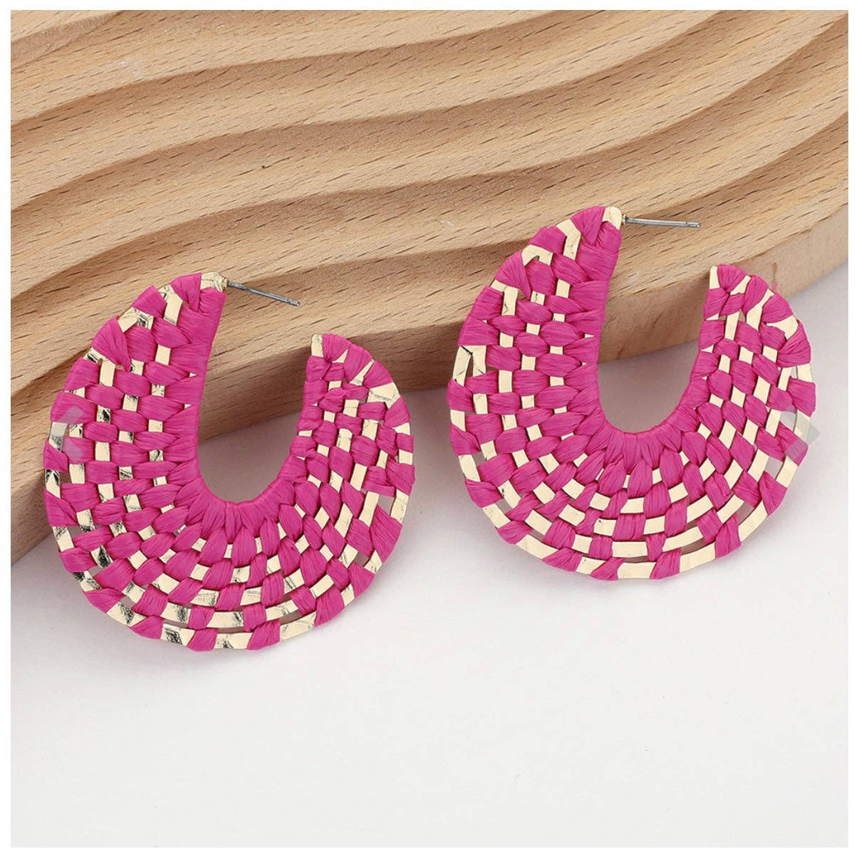 Fuchsia + Gold Raffia Wrapped Hoop Earrings | Raffia Hoop - The Girl on Ivy
