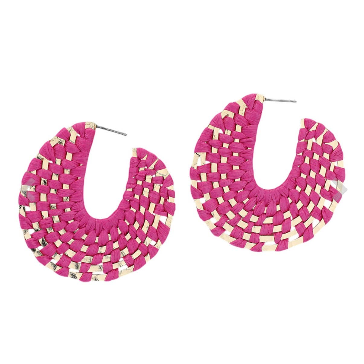 Fuchsia + Gold Raffia Wrapped Hoop Earrings | Raffia Hoop - The Girl on Ivy