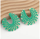Green + Gold Raffia Wrapped Hoop Earrings | Raffia Hoop - The Girl on Ivy