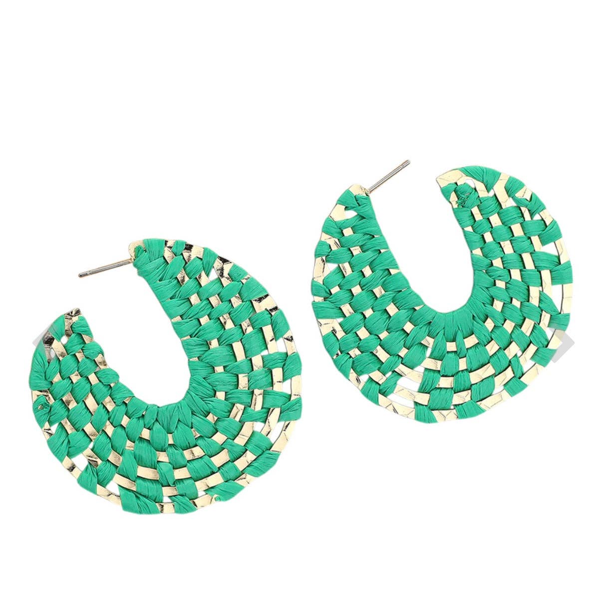 Green + Gold Raffia Wrapped Hoop Earrings | Raffia Hoop - The Girl on Ivy