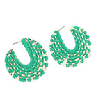 Green + Gold Raffia Wrapped Hoop Earrings | Raffia Hoop - The Girl on Ivy
