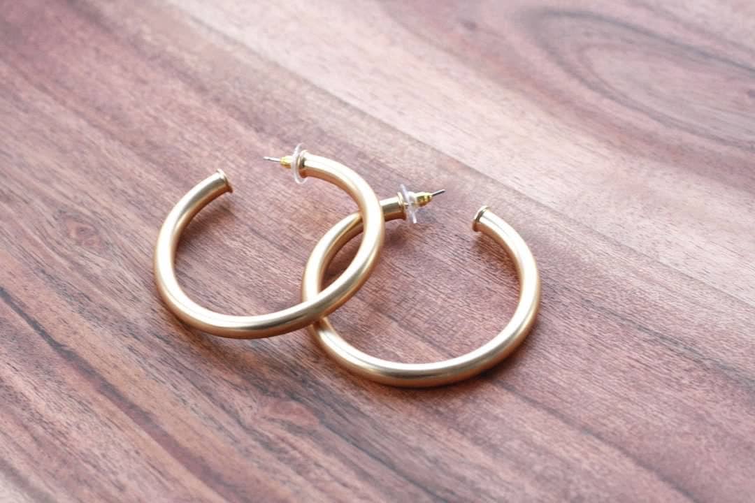 Large Brushed Gold Hoops | Everyday Hoops | Classic Hoops - The Girl on Ivy