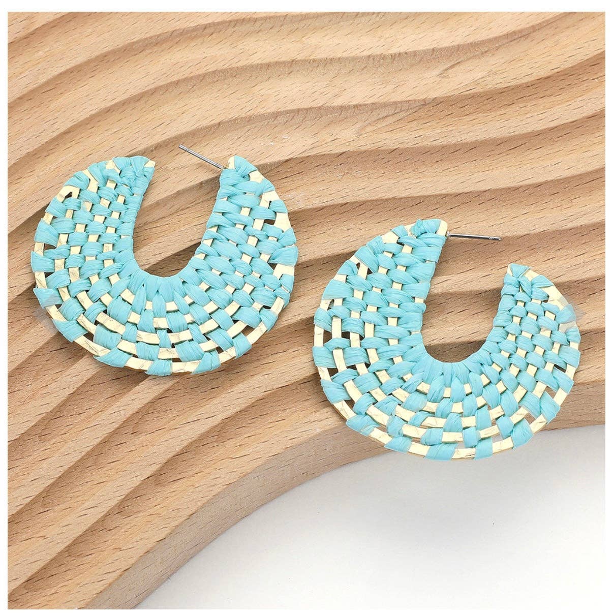 Mint + Gold Raffia Wrapped Hoop Earrings | Raffia Hoop - The Girl on Ivy