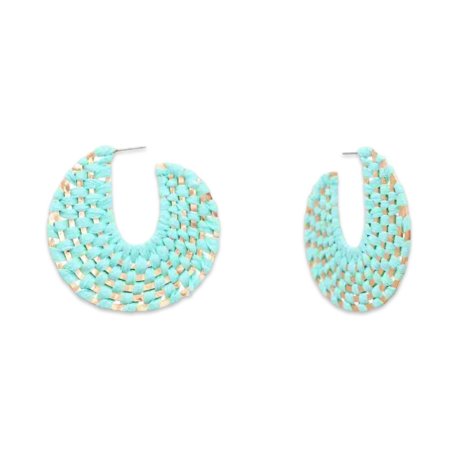 Mint + Gold Raffia Wrapped Hoop Earrings | Raffia Hoop - The Girl on Ivy