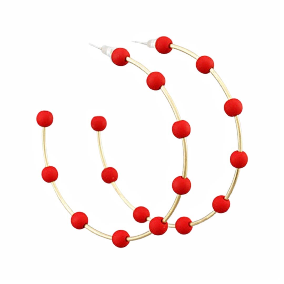 Red & Gold Bead Hoop Earrings | Polymer Clay Bead Hoop - The Girl on Ivy