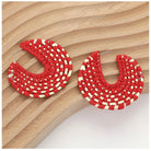 Red + Gold Raffia Wrapped Hoop Earrings | Raffia Hoop - The Girl on Ivy