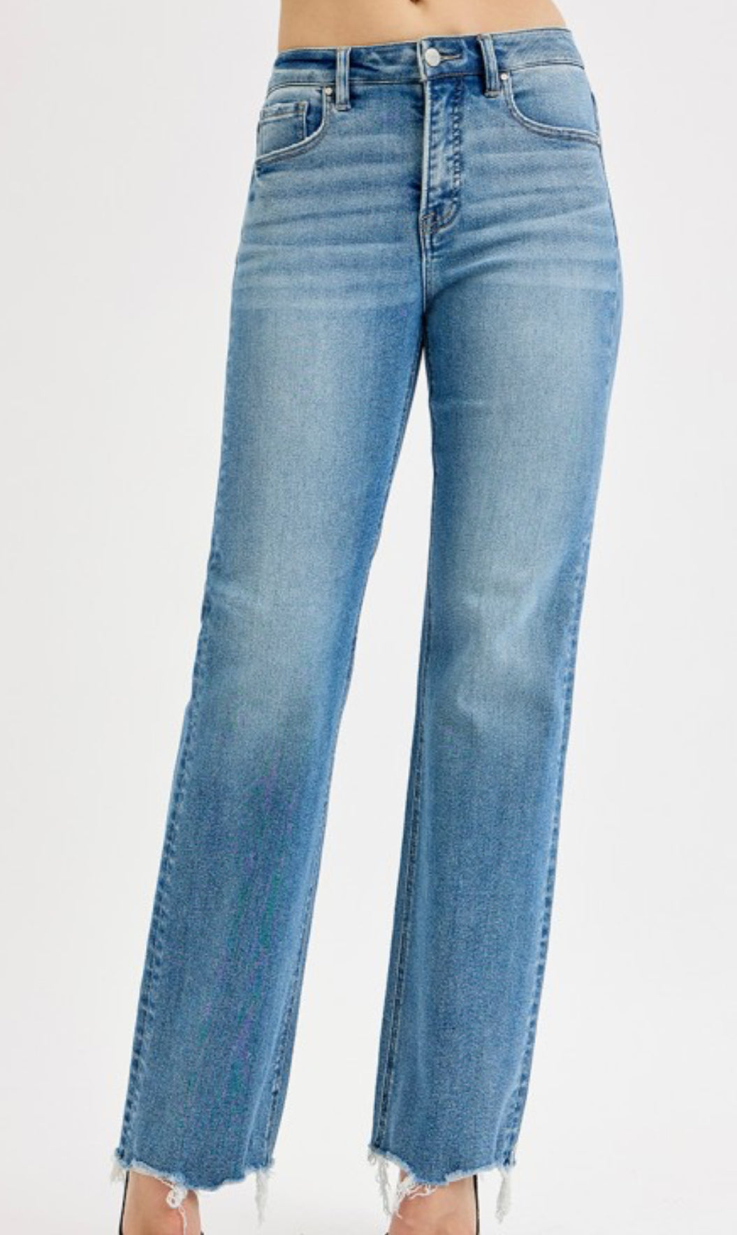 Tummy Control Wide Leg Raw Cut Hem Risen Jeans - The Girl on Ivy