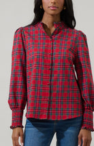Carol Red Plaid Split Neck Top - The Girl on Ivy