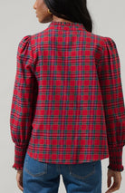 Carol Red Plaid Split Neck Top - The Girl on Ivy