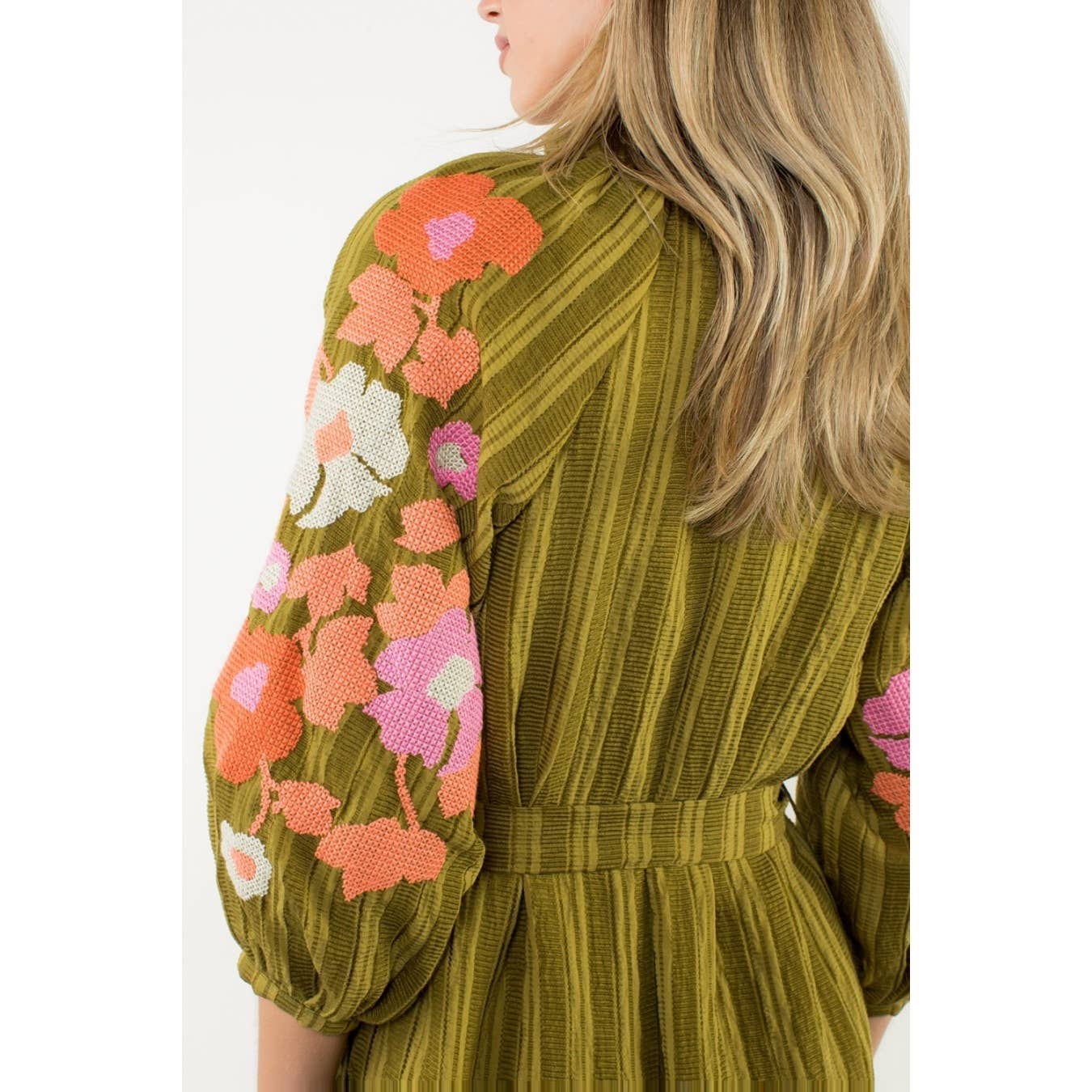 Autumn THML Embroidered Puff Sleeve Stripe Dress - The Girl on Ivy