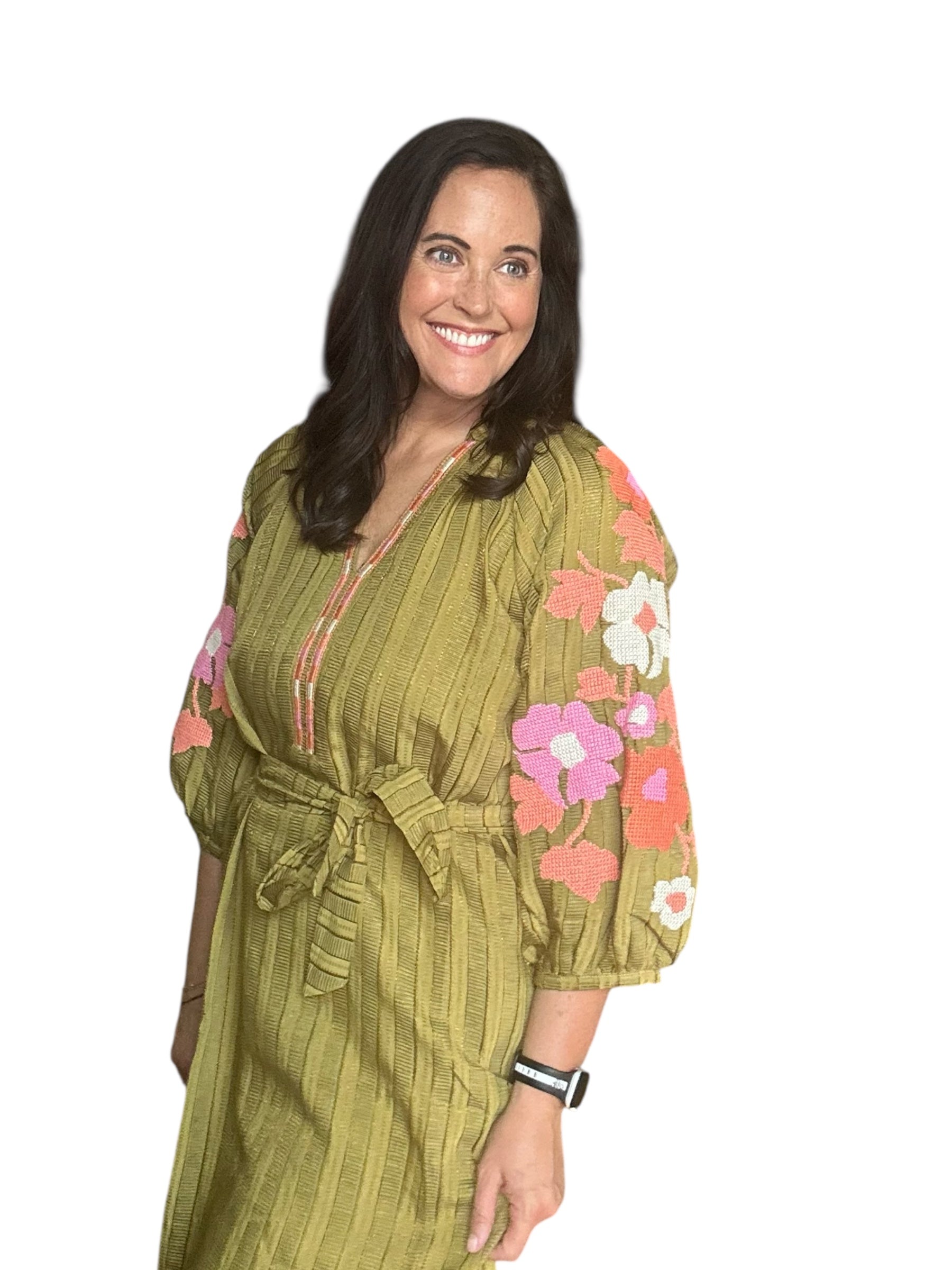 Autumn THML Embroidered Puff Sleeve Stripe Dress - The Girl on Ivy