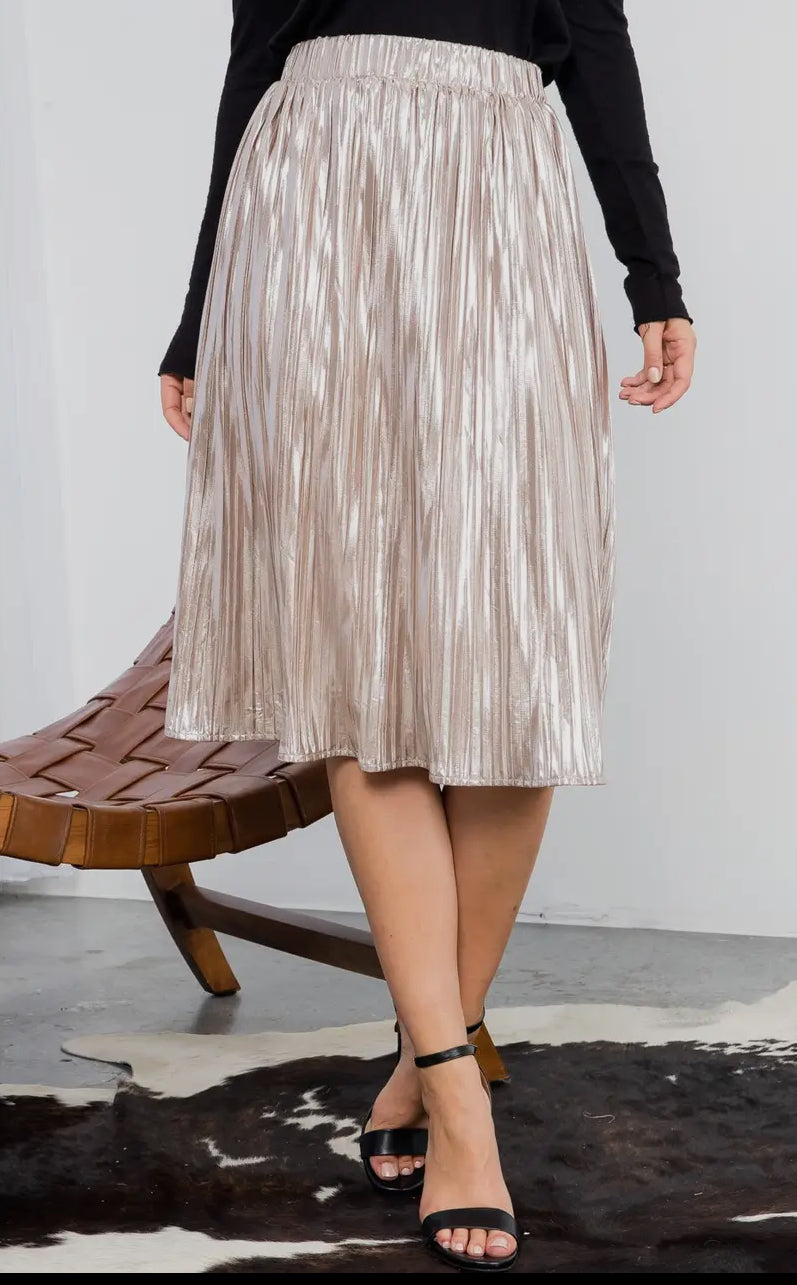 Shimmer and Shine THML Metallic Pleated Midi - The Girl on Ivy