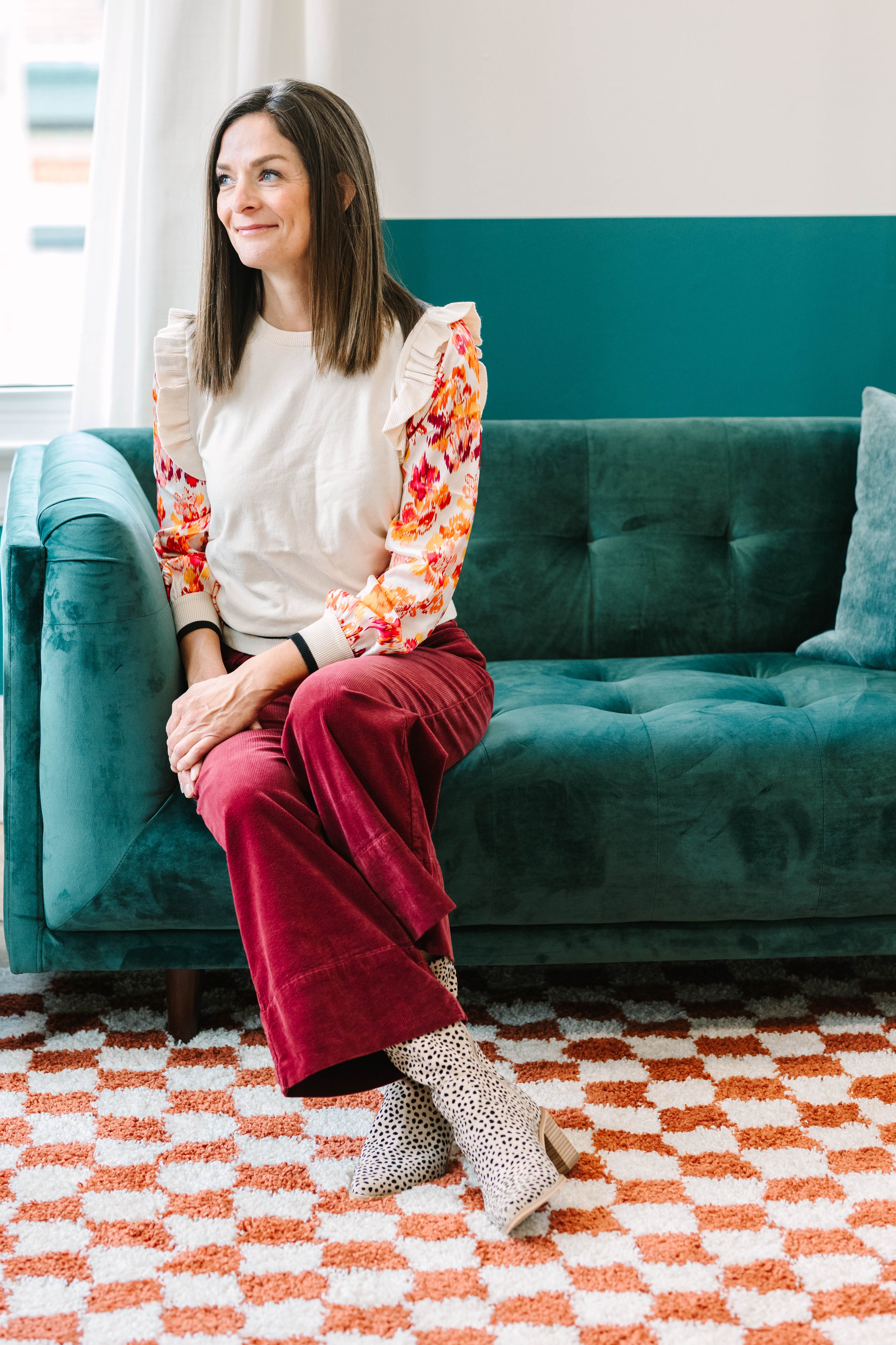 Deanna THML Cream Long Sleeve Top with Floral Print Mixed Media - The Girl on Ivy