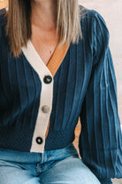 Eloise THML Balloon Sleeve Colorblock Knit Cardigan - The Girl on Ivy