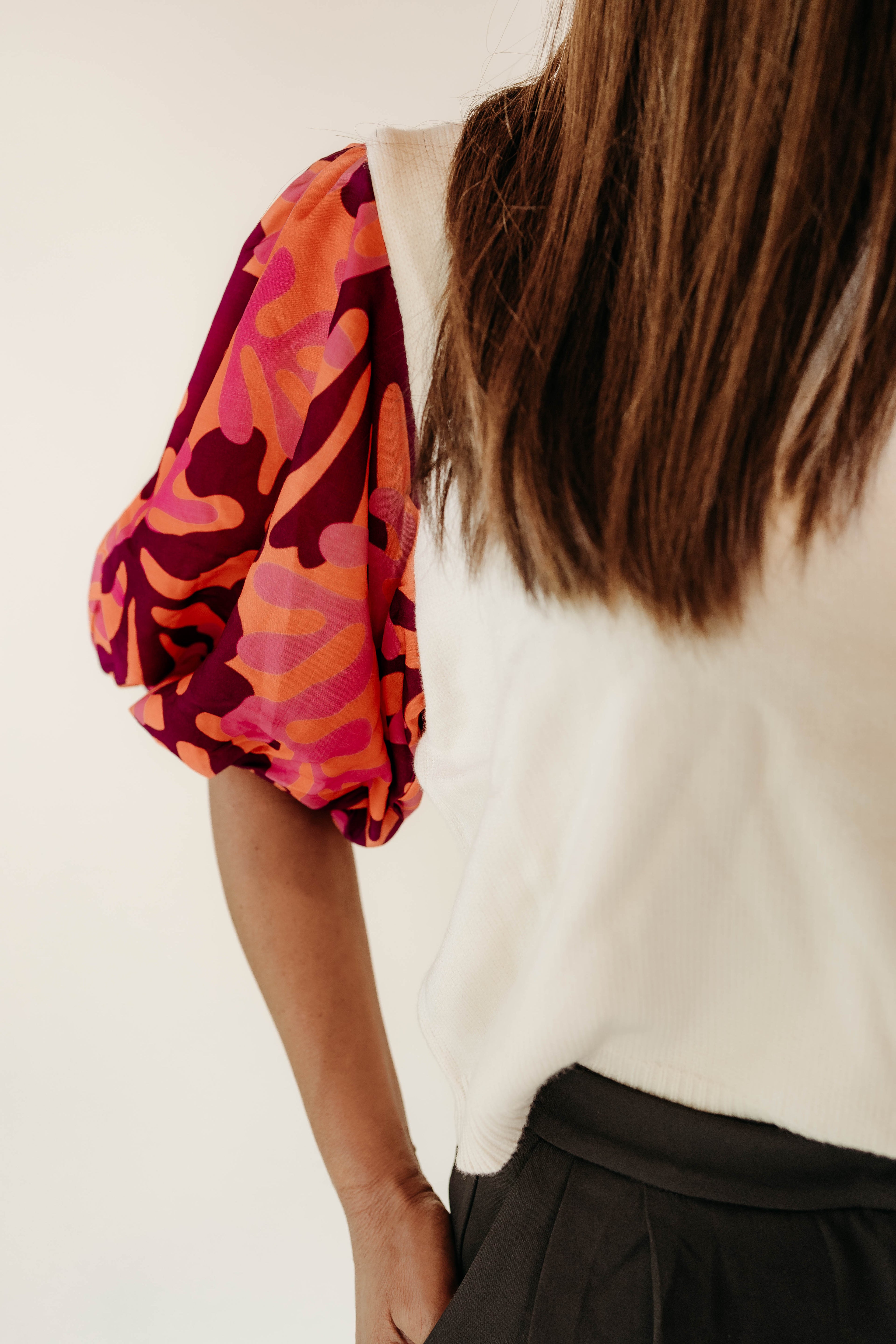 Patrice THML Print Puff Sleeve Mixed Media Knit Top - The Girl on Ivy