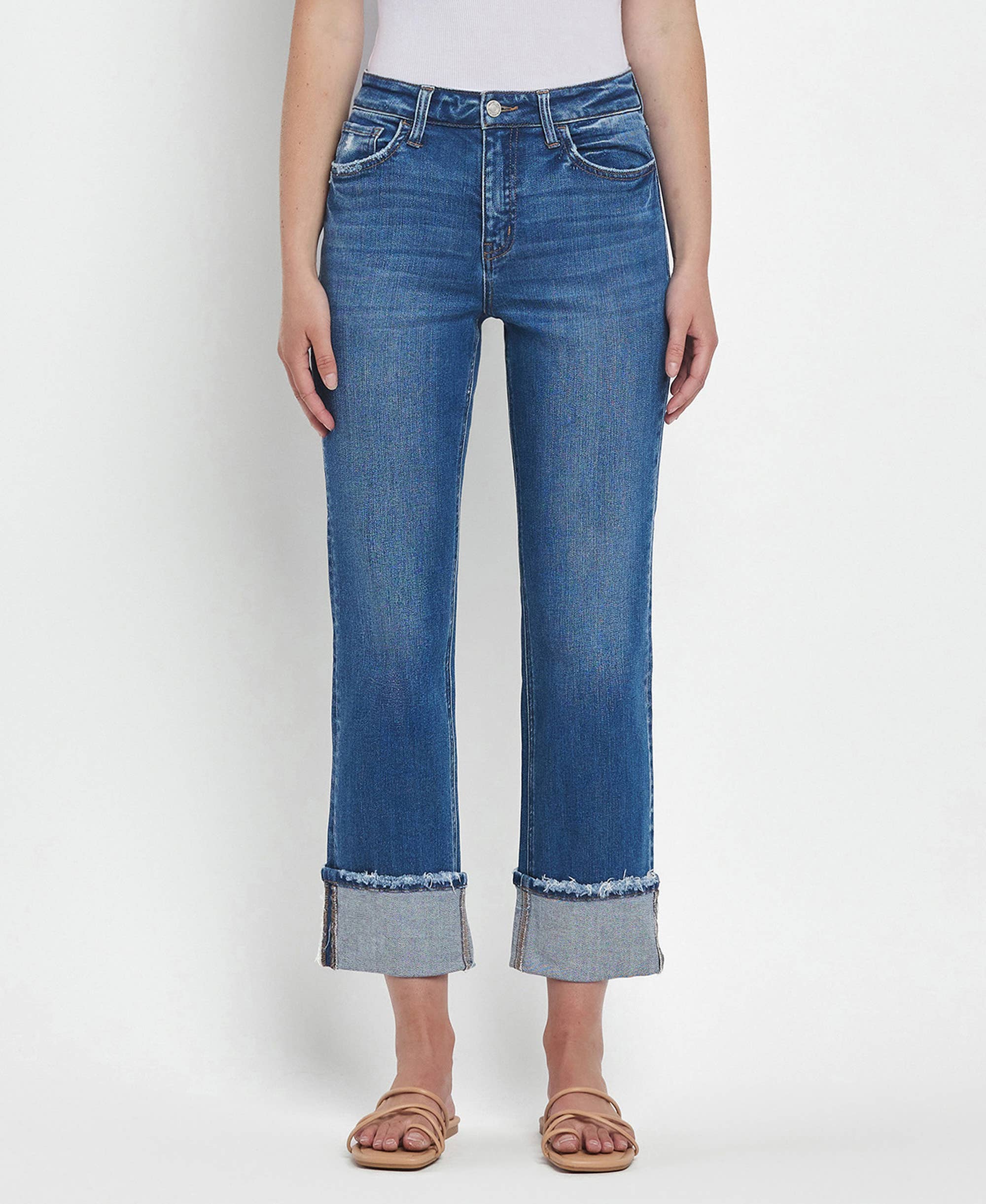 HIGH RISE CUFFED STRAIGHT JEANS - The Girl on Ivy