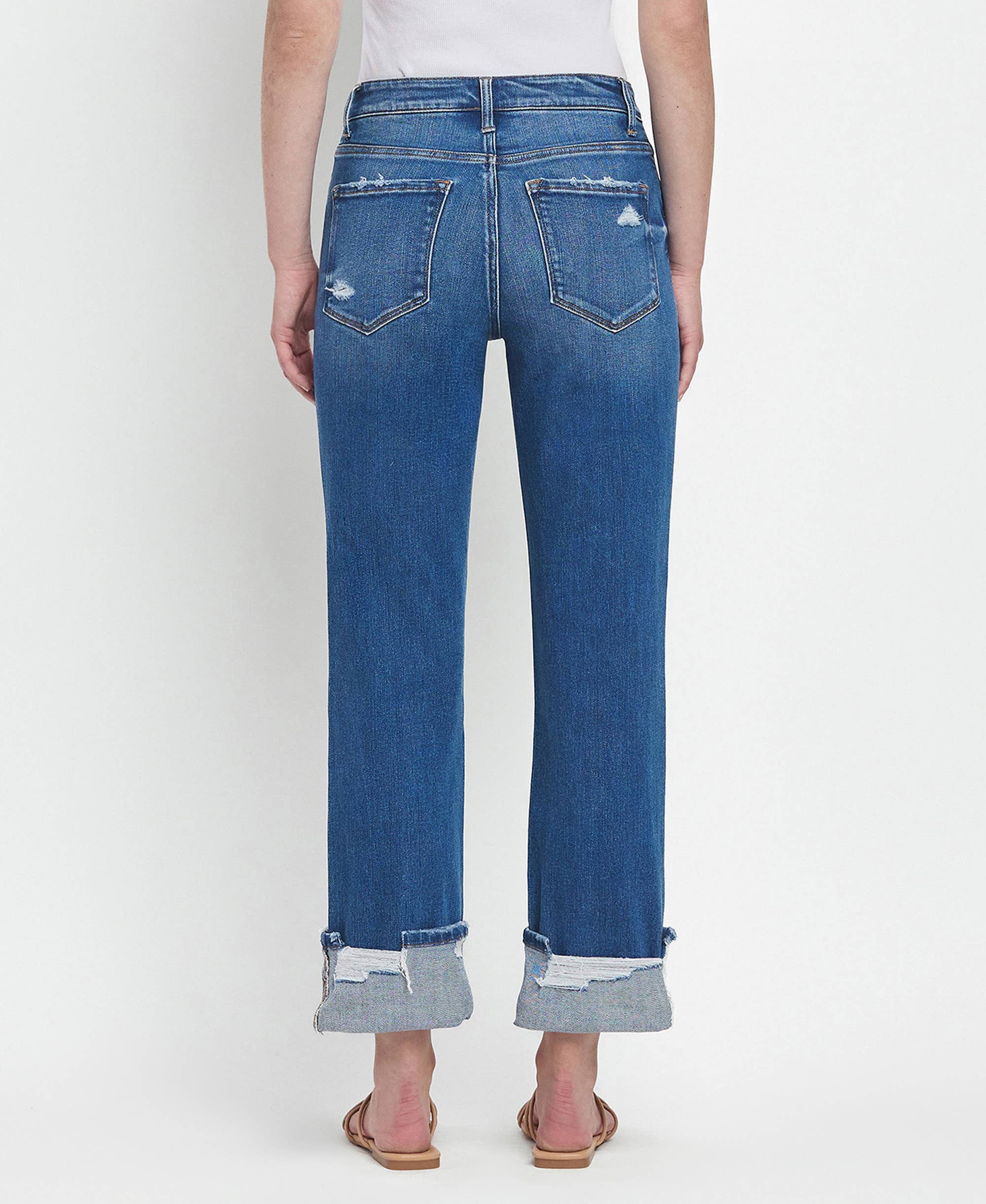 HIGH RISE CUFFED STRAIGHT JEANS - The Girl on Ivy